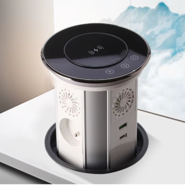 Priza Lift Ridicare/Inchidere Automata, Adsinio, 3 Schuko, 1 USB-A, 1 USB-C, Cablu 1.8m, Intrerupator Alimentare Automat, Incarcare Wirless 15V, Curent nominal 16A, Negru-Gri - imagine 3