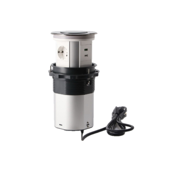 Priza Lift Ridicare/Inchidere Automata, Adsinio, 3 Schuko, 1 USB-A, 1 USB-C, Cablu 1.8m, Intrerupator Alimentare Automat, Incarcare Wirless 15V, Curent nominal 16A, Negru-Gri