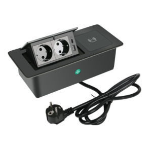 Priza Wireless Incorporabila, Adsinio, 2 Shucho, 1 USB-A, 1 USB-C, Curent Nominal 16A, Aliaj de Aluminiu, Negru