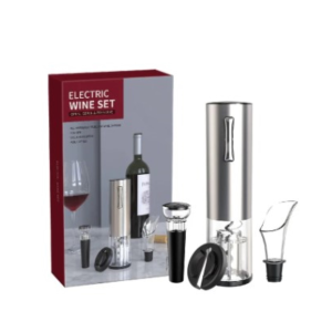 Tirbuson Electric, Set desfacator de vin, Dop Servire si Dop Vidare, Adsinio, Argintiu/Negru