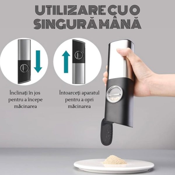 Set 2 rasnite electrice pentru sare si piper, Adsinio, Inox, Acumulator cu Litiu, Senzor gravitational, Reincarcabile, Cablu USB, lumina LED, Perie curatare, Statie de incarcare, Gri/Negru - imagine 5