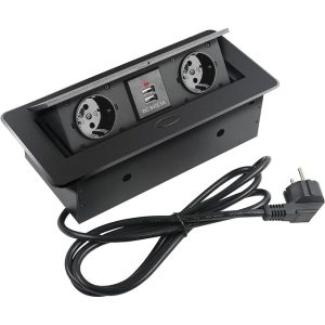 Priza incorporabila, multifunctionala, Adsinio, cu 2 intrari Shucko plus 2 USB,Cablu 1,5m, Negru