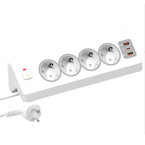 Priza de Colt, Adsinio, 4 Prize Schuko, 2 Porturi USB-A, 1 Port USB-C, 220-240V, 16A, Alb